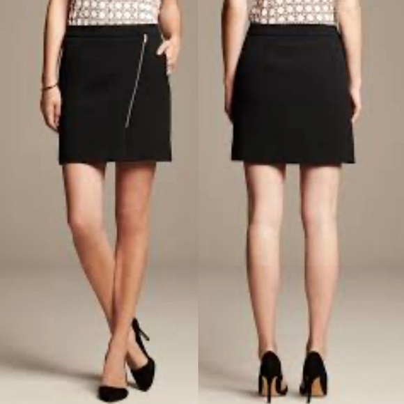 Gap Asymmetrical Zip Front Black Wool Mini Skirt 14 Nwt - Picture 12 of 12